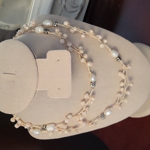 Sweet Lola Pink Beaded Woven Necklace with Pearls & Silver Beads